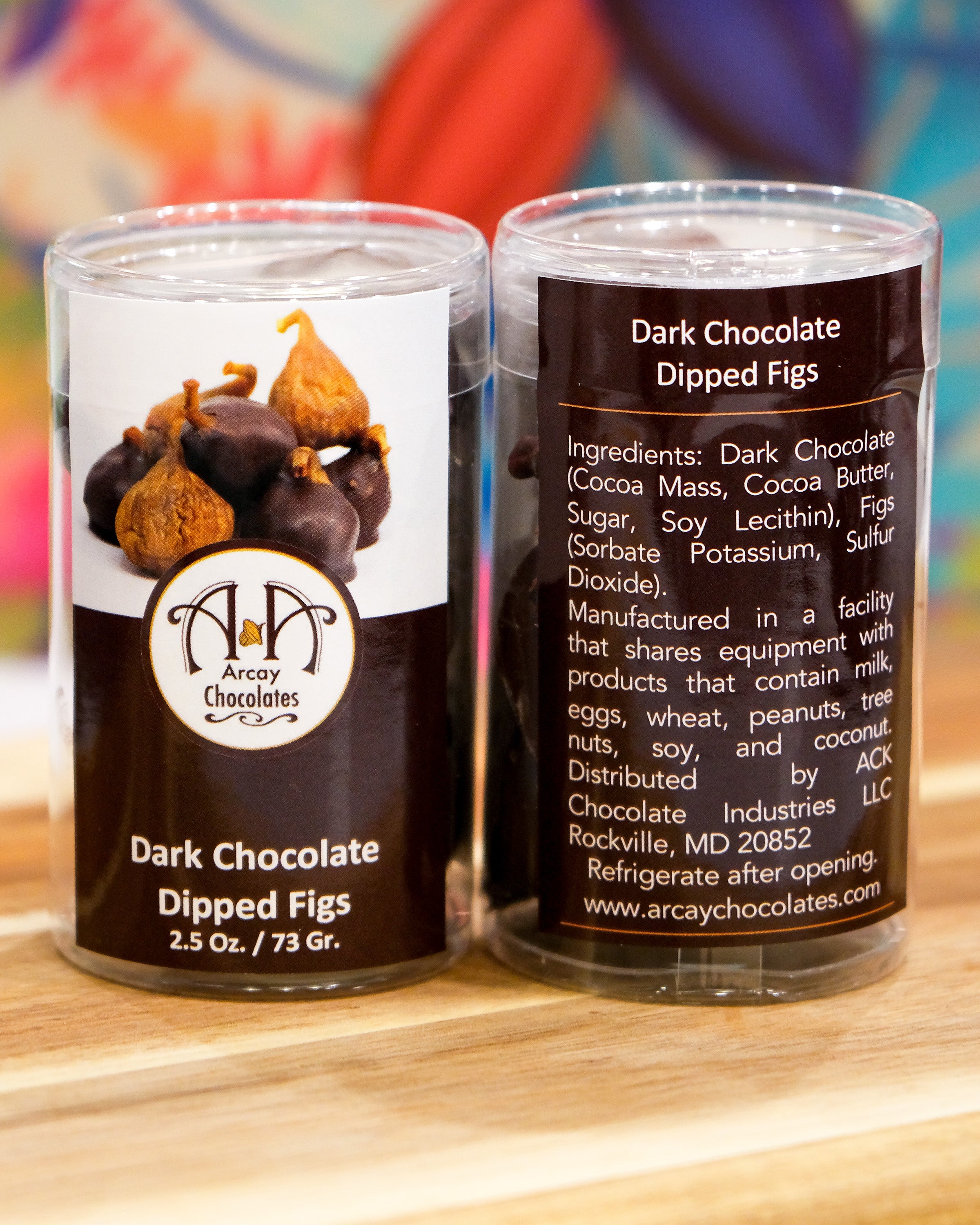 Dark chocolate covered figs made by Arcay Chocolates.